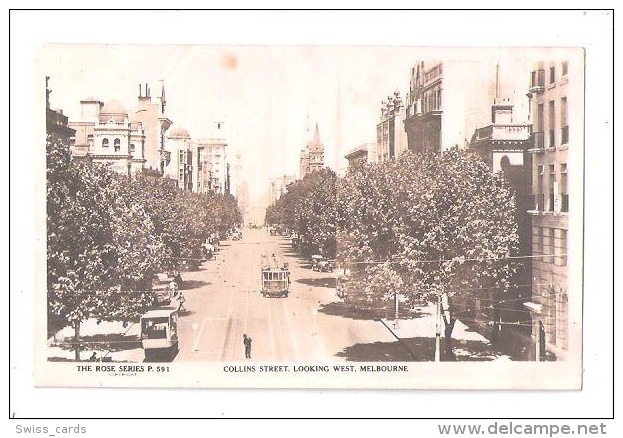RP TRAM TROLLEY ON Collins Street LOOKING WEST THE ROSE SERIES P 591 Melbourne Victoria Australia   UNUSED - Melbourne