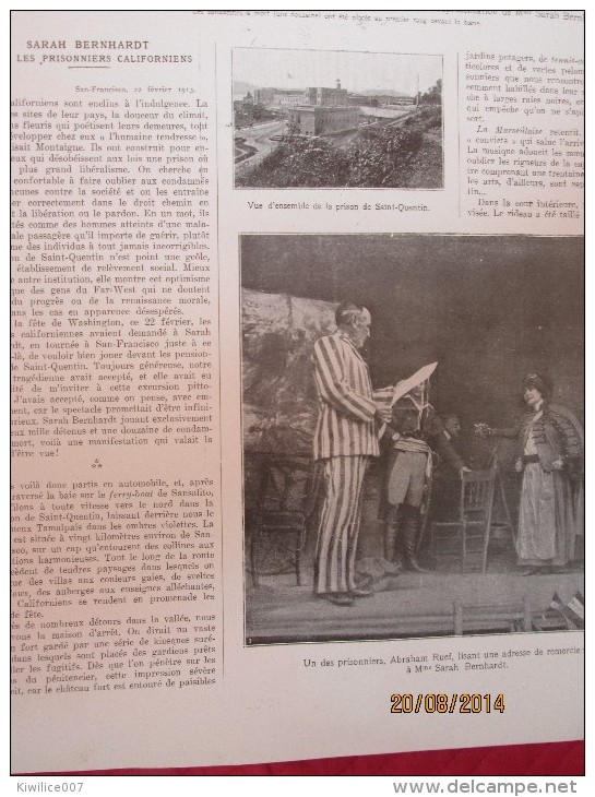 1913 Sarah Bernhardt   Prison  De Saint Quentin Californie Theatre Prison  Jail San Francisco Theatre - Unclassified