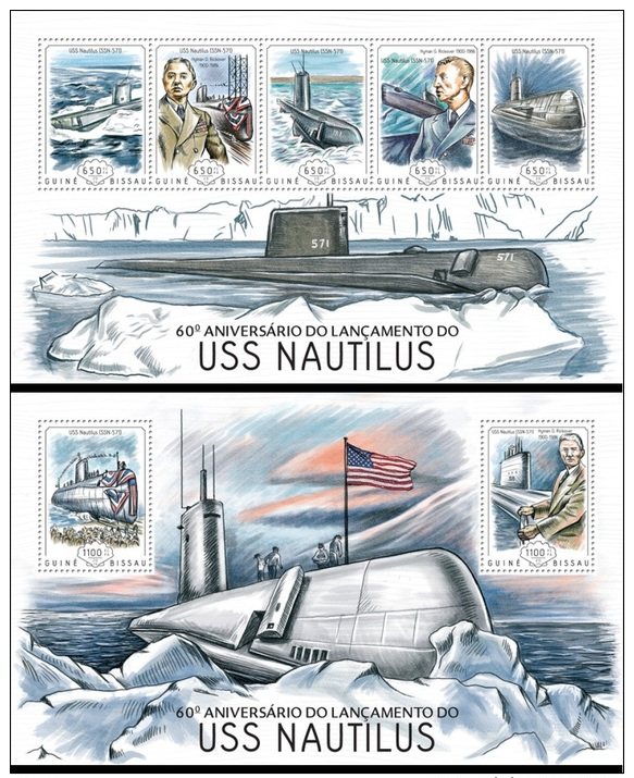 Guinea Bissau 2014 60th Aniv USS Nautilus Submarine MS+S/S GB14206 - Andere & Zonder Classificatie