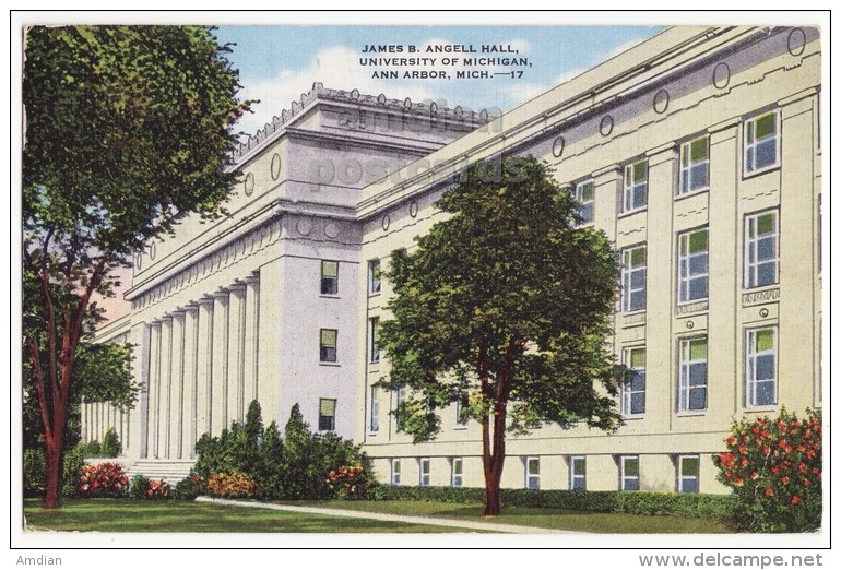 USA, Ann Arbor MI, University Of Michigan, James B. Angell Hall Building, 1950s Vintage Postcard - Ann Arbor