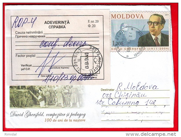 Moldova, Used Cover Delayed, Pre-paid, David Ghersfeld - Music Composer, 2011 - Moldova