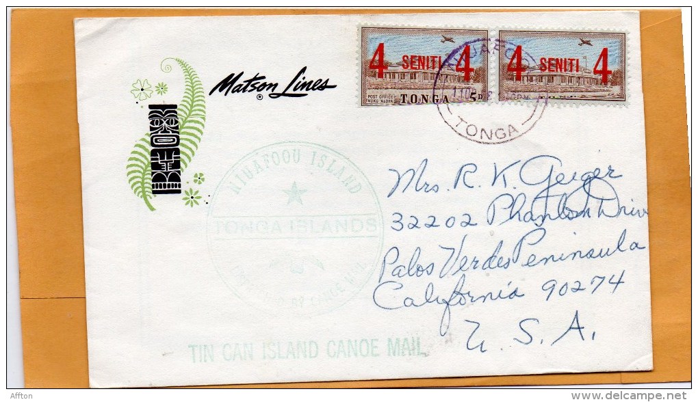 Tonga Old Cover Mailed To USA - Tonga (1970-...)