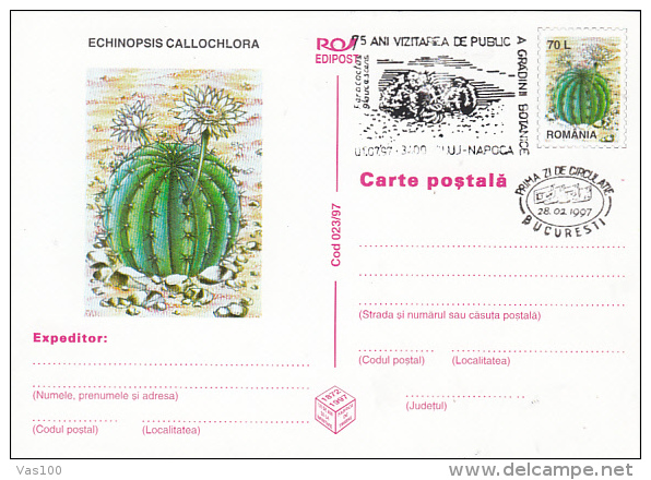 CACTUSSES, PC STATIONERY, ENTIER POSTAL, OBLIT FDC, 5X, 1997, ROMANIA - Sukkulenten