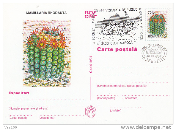 CACTUSSES, PC STATIONERY, ENTIER POSTAL, OBLIT FDC, 5X, 1997, ROMANIA - Sukkulenten