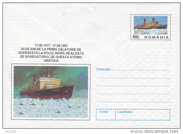 ARKTIKA NUCLEAR ICEBREAKER, COVER STATIONERY, ENTIER POSTAL, 1997, ROMANIA - Poolshepen & Ijsbrekers