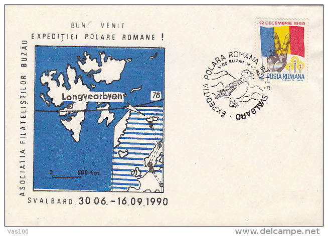 ROMANIAN ARCTIC EXPEDITION, LONGYEARBYEN- SVALBARD, SPECIAL COVER, 1990, ROMANIA - Arktis Expeditionen
