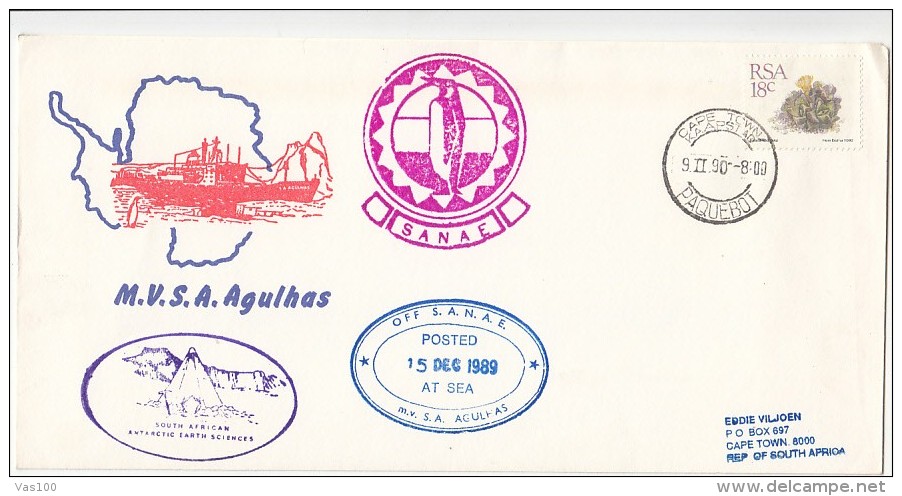 M.V.S.A. AGULHAS, POLAR SHIP, SPECIAL COVER, PENGUIN, POSTED AT SEA, 1990, SOUTH AFRIKA - Poolshepen & Ijsbrekers