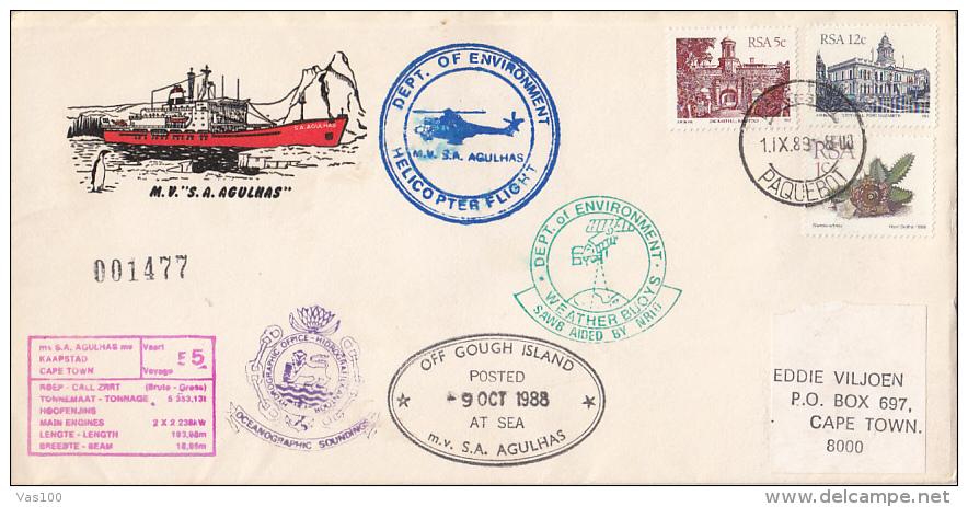 M.V.S.A. AGULHAS, POLAR SHIP, SPECIAL COVER, PENGUIN, POSTED AT SEA, 1988, SOUTH AFRIKA - Navires & Brise-glace