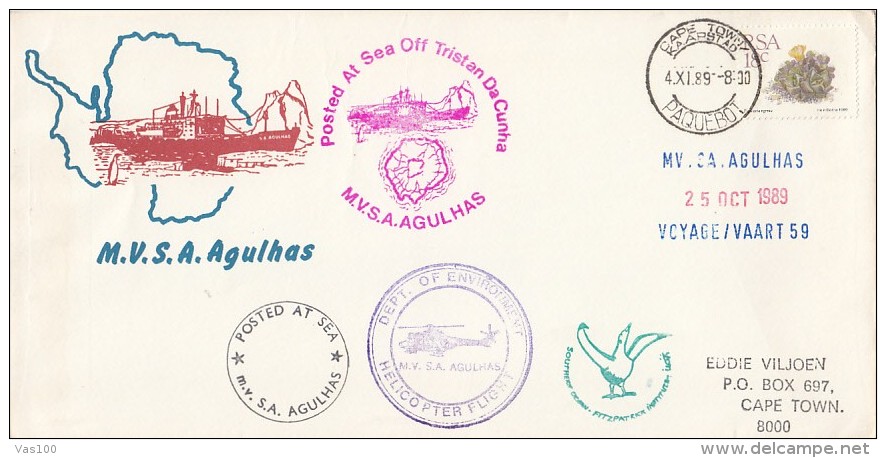 M.V.S.A. AGULHAS, POLAR SHIP, SPECIAL COVER, PENGUIN, POSTED AT SEA, 1989, SOUTH AFRIKA - Poolshepen & Ijsbrekers