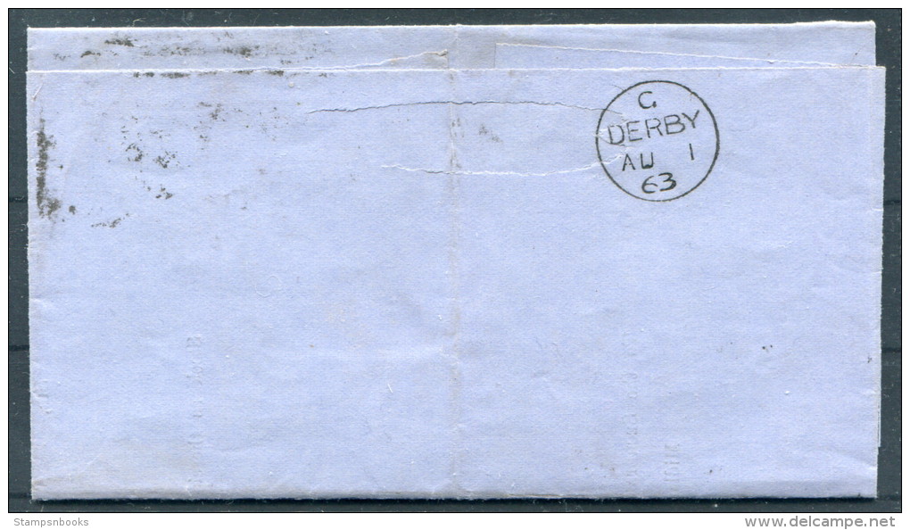 1863 GB London EC Duplex 1d Red Midland Railway Derby TOO LATE Entire - Brieven En Documenten