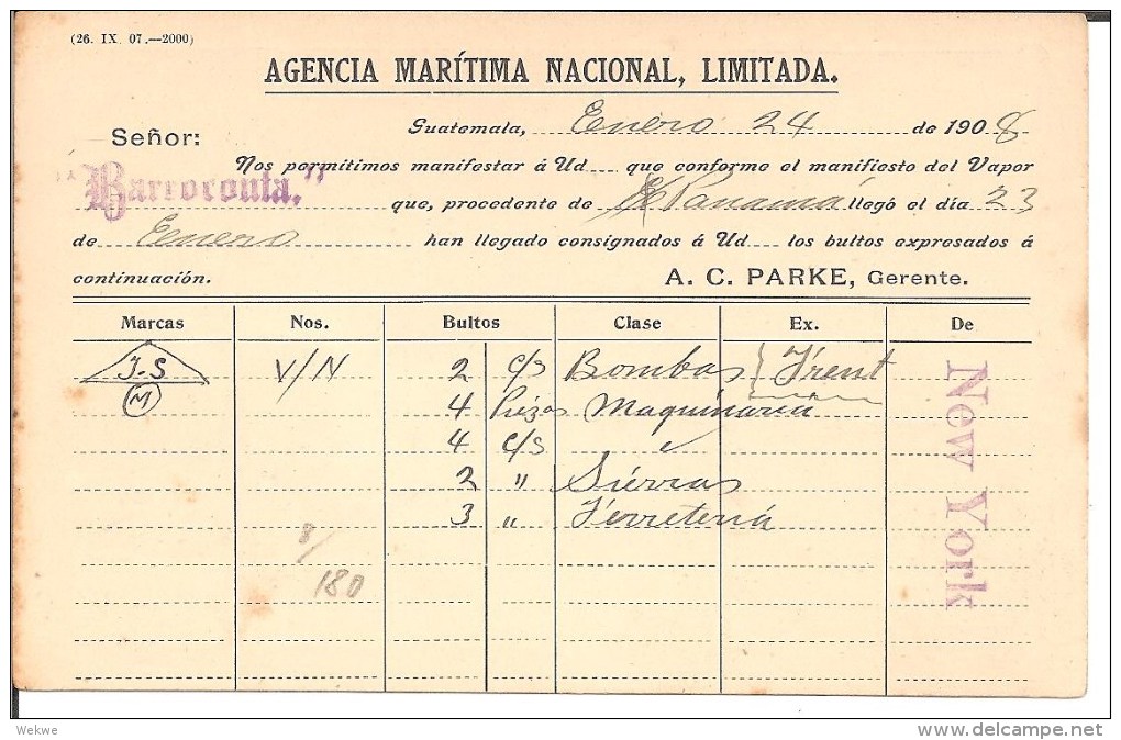 GU080 / GUATEMALA -  Dienst-GA 1908. Pferdebahn Im Bild, Lokomotive-Stempel - Guatemala