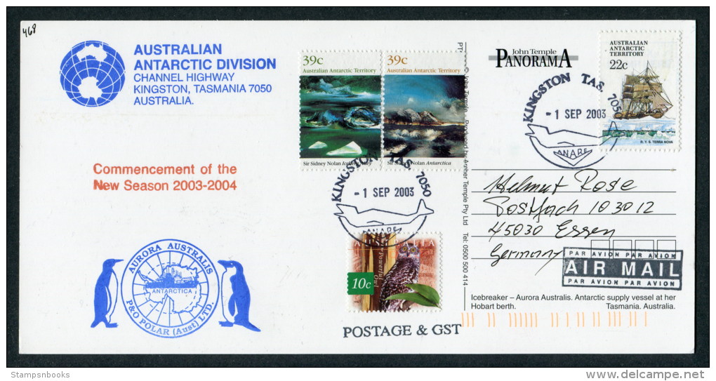 2003 AAT Australia Antarctic AURORA AUSTRALIS Ship Penguin Kingston Tasmania Whale Postcard - Polar Ships & Icebreakers