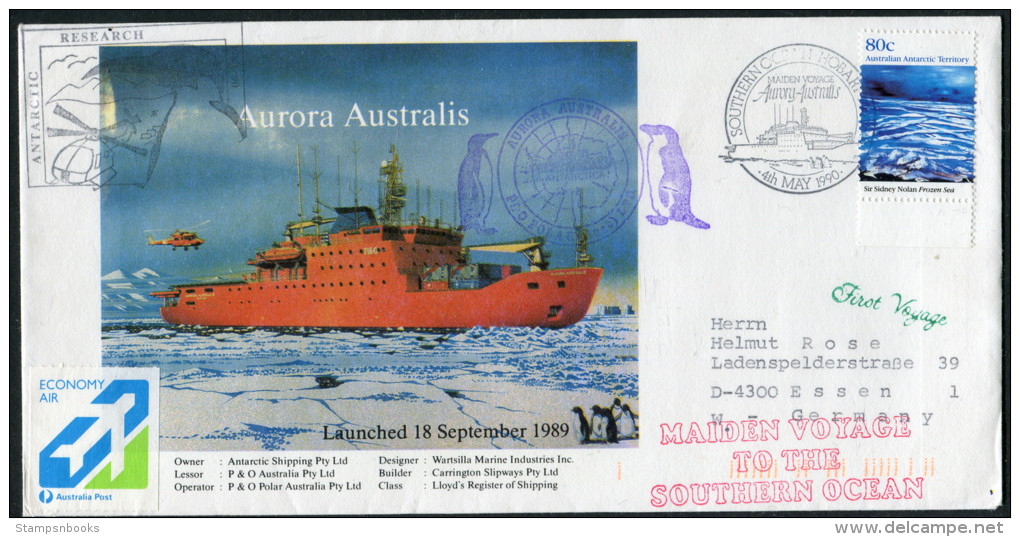 1990 AAT Australia Antarctic AURORA AUSTRALIS Ship Penguin Schiffspost Cover - Polar Ships & Icebreakers