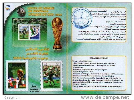 Algérie-Notice émission 07/2010.Coupe Du Monde De Football Afrique Du Sud-avec Oblitération Premier Jour - 2010 – South Africa