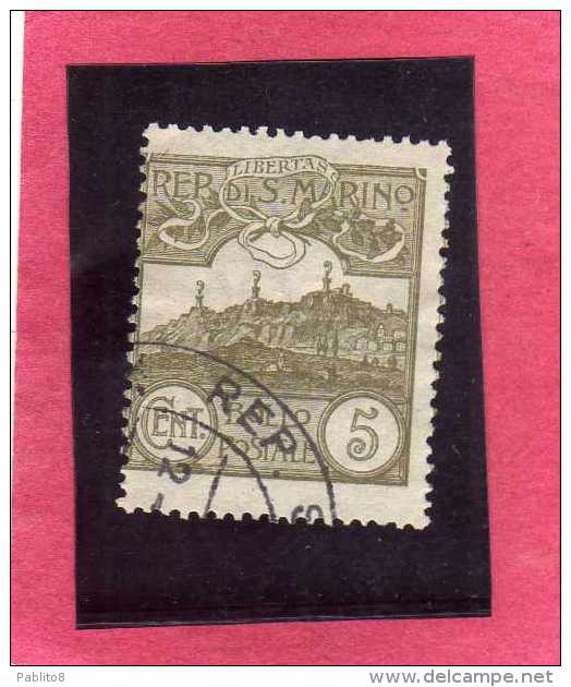 SAN MARINO 1921 1923  VEDUTA VIEW  LANDSCAPES  CENT. 5  TIMBRATO USED - Gebraucht