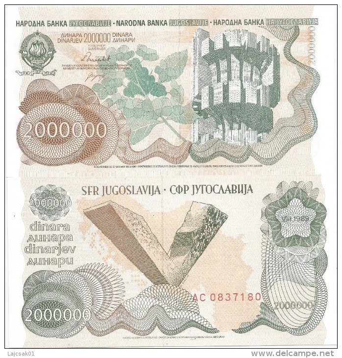 YUGOSLAVIA 2.000.000 DINARA 1989. UNC P-100 - Joegoslavië