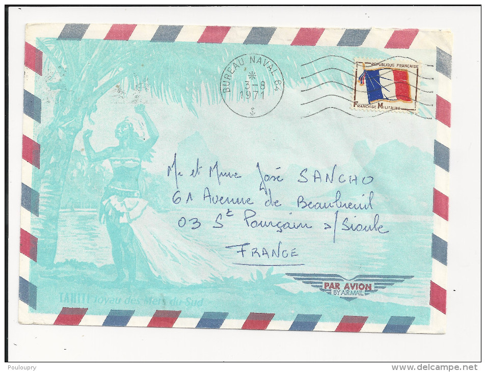 Lettre De France De 1971 - Oblitération De Bureau Naval 64 - Bureau De Marseille Naval - Timbre De FM - Naval Post