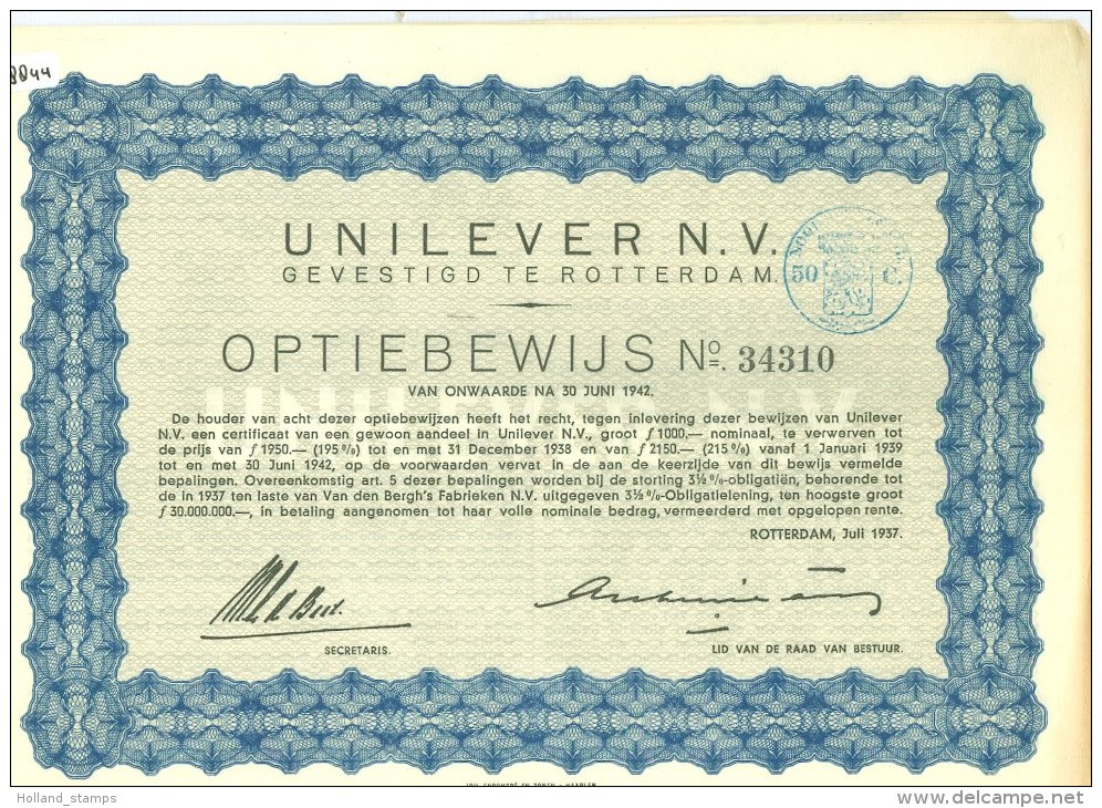 AANDEEL UNILEVER UIT 1937 * (8844) - S - V