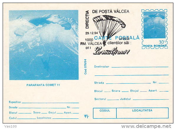 PARACHUTTING, PC STATIONERY, ENTIER POSTAL, 1994, ROMANIA - Paracaidismo