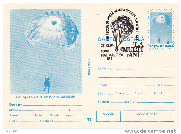 PARACHUTTING, PC STATIONERY, ENTIER POSTAL, 1994, ROMANIA - Parachutespringen