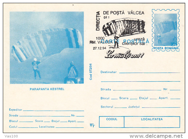 PARACHUTTING, PC STATIONERY, ENTIER POSTAL, 1994, ROMANIA - Fallschirmspringen