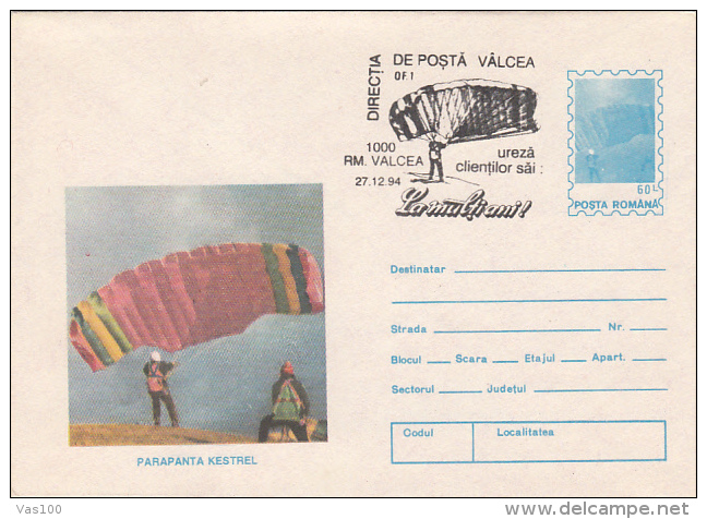 PARACHUTTING, COVER STATIONERY, ENTIER POSTAL, 1994, ROMANIA - Parachutespringen