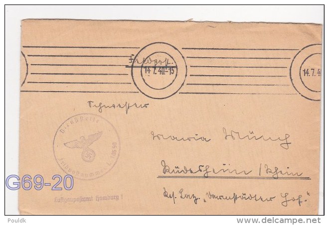 Feldpost WW2: From France: 1. Batterie Flak-Regiment 29 FP L10650 LGPA Hamburg I P/m 14.7.1940 - Letter Inside. In Franc - Militaria