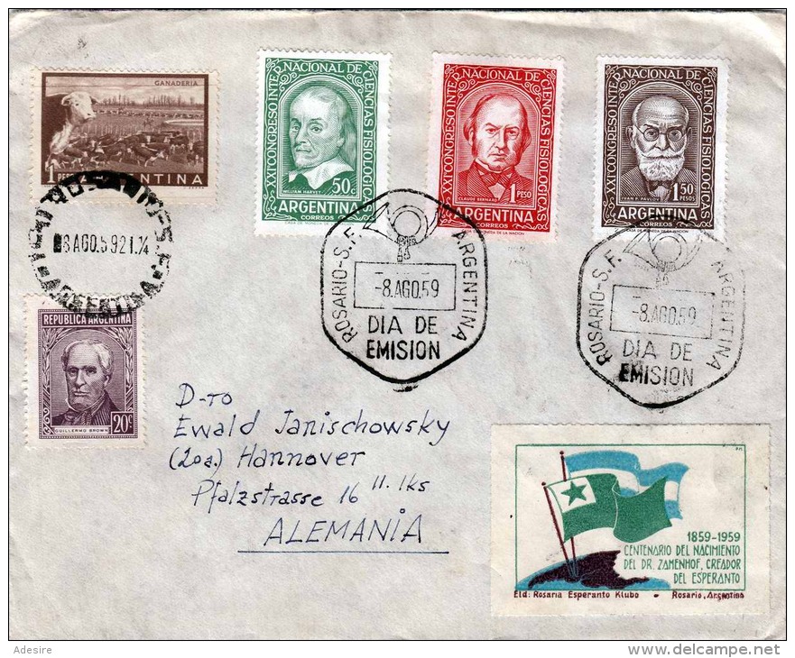 Brief ARGENTINA 1959 - Sehr Schöne 4 Fach Frankierung + Vignette, 6 Eckige Sonderstempel Rosario Dia De Emision - Briefe U. Dokumente