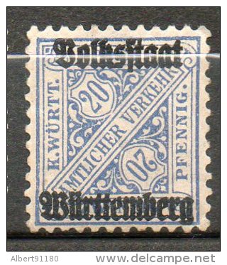 WURTEMBERG  ( Service)  20p Bleu 1919 N°106 - Neufs