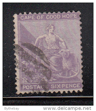 Cape Of Good Hope Used Scott #18 6p ´Hope´ With Frameline, Violet Watermark Crown CC - Cap De Bonne Espérance (1853-1904)