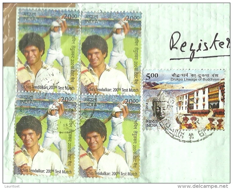 INDIA INDIEN 2014 Registered Cover To Estonia Estland With 4-Block, Baseball, M. Gandhi Etc - Lettres & Documents