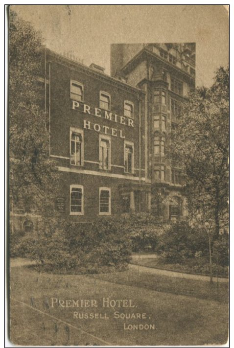 Premier Hotel Postcard, Premier Hotel, Russell Square, London (1919) - Autres & Non Classés