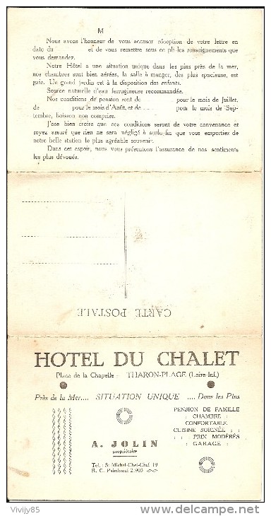 44 - THARON - Belle Carte Triple De L'Hôtel Du Châlet ( Pub Pour Promouvoir La Pension ) Rare - Tharon-Plage