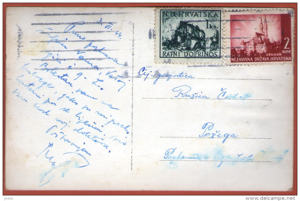 KRIZEVCI  - Street Scene  ( Croatia ) * Traveled 1944. To Pozega * NDH Stamps - Croatia