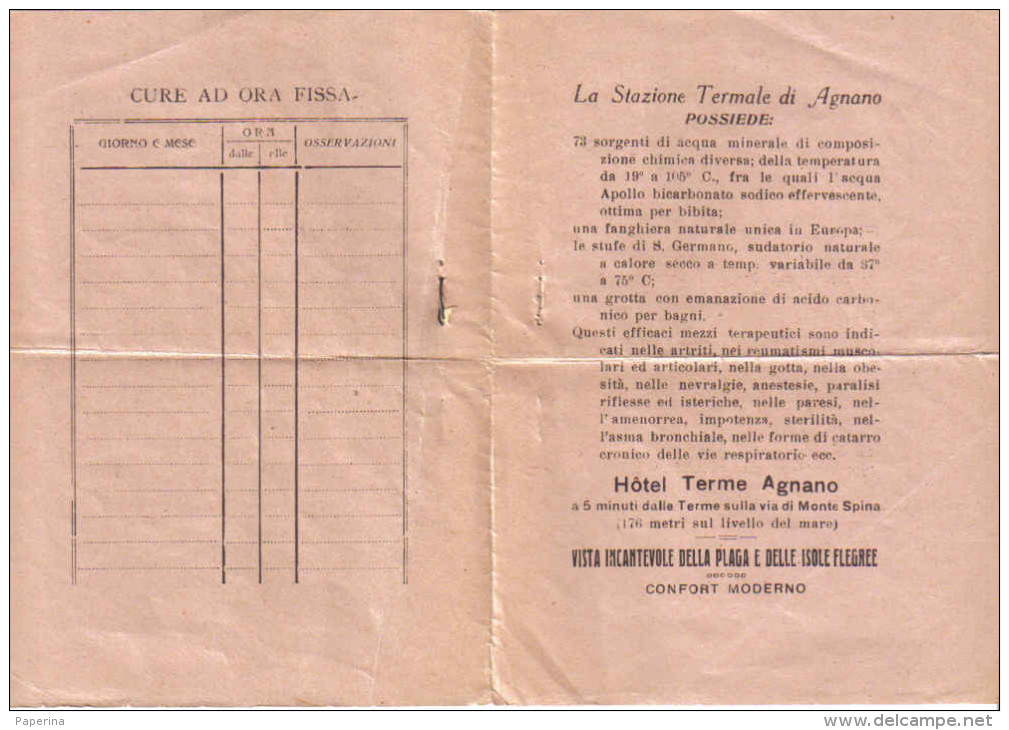 TERME DI AGNANO NAPOLI TESSERA DI ABBONAMENTO 1929 - Non Classificati