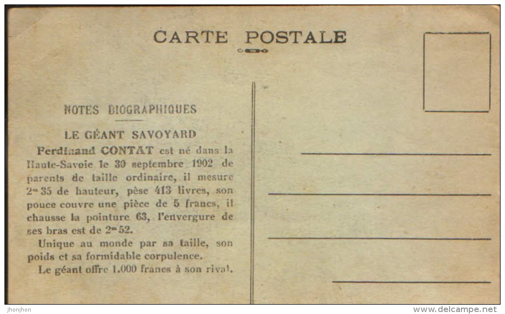 France - Carte Postale Neuve - Silhouettes,Le Géant Savoyard Ferdinand CONTAT - 2/scans - Silhouettes