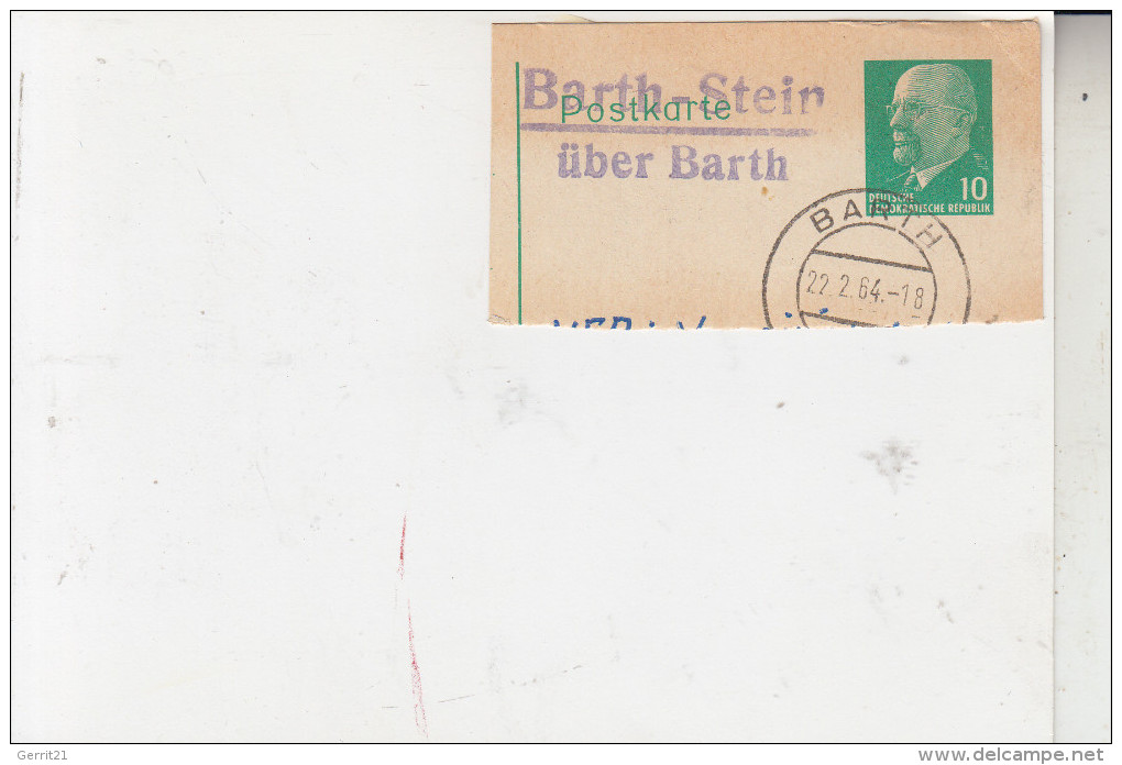 0-2380 BARTH, Landpoststempel Auf GA-Ausschnitt "Barth-Stein über Barth", 1964 - Barth