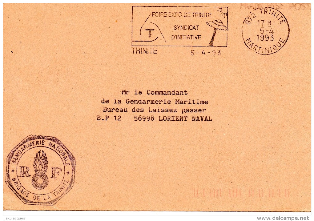 Lettre En Franchise Gendarmerie Nationale Trinité Martinique - 1921-1960: Période Moderne