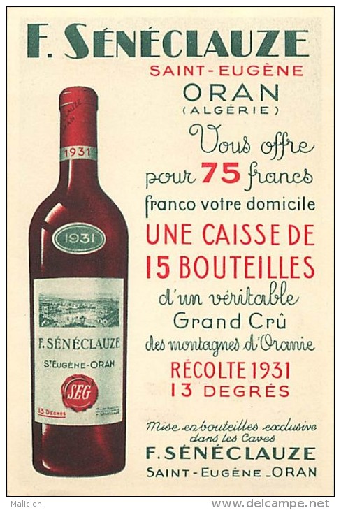 Ref  B55- Publicité Vin Alcool -f Seneclauze -oran-algerie -dessin Illustrateur Enfants  - Carte Bon Etat - - Oran