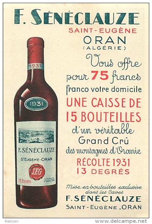 Ref  B54- Publicité Vin Alcool -f Seneclauze -oran-algerie -dessin Illustrateur Enfants  - Carte Bon Etat - - Oran