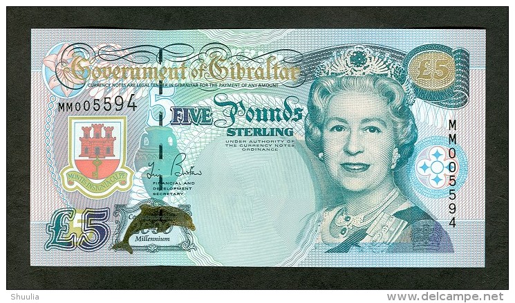 Gibraltar 5 Pounds 2000 Pick 29 UNC Millenium - Gibraltar