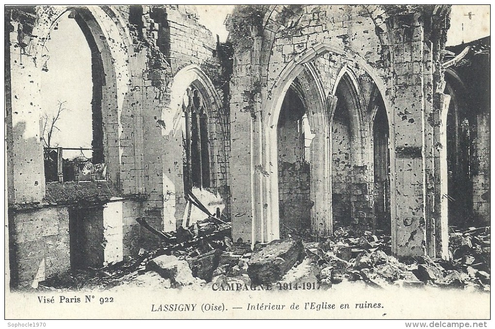 PICARDIE - 60 - OISE - LASSIGNY - 1917 Intérieur église En Ruines - Lassigny