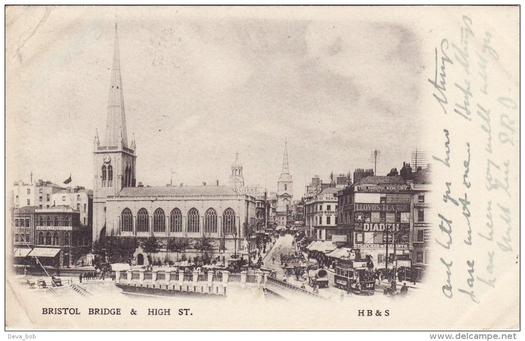 Edwardian Postcard Bristol Bridge & High Street St Nicholas Church Allen Bedford - Bristol