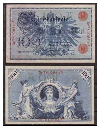 Deutsches Reich , 100 Mark , 1908 , RB-33b , AU - 100 Mark