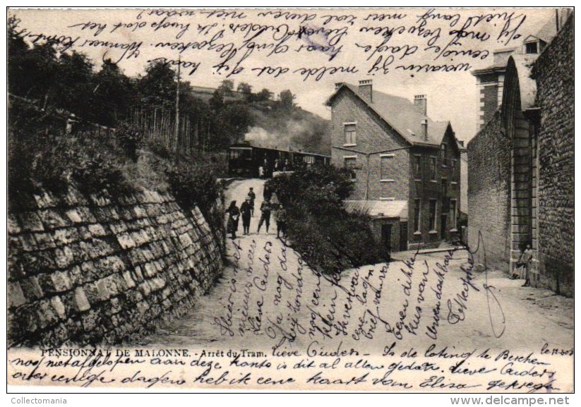 NAMUR   1 CP Malonne Arrêt Du Tram  1906 Pensionat - Autres & Non Classés