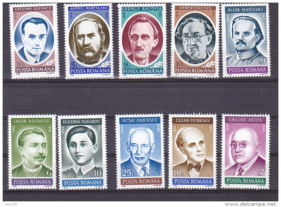 ANNIVERSARIERS, FAMOUS PEOPLE, MNH**, 10 STAMPS, 1991-1992, ROMANIA - Neufs