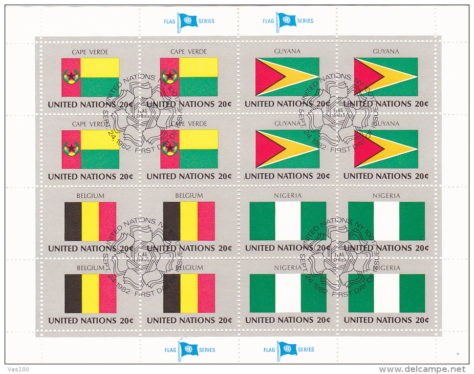 UNITED NATIONS, CAPE VERDE, GUYANA, BELGIUM, NIGERIA, CANCELATION FDC, MINISHEET - Stamps