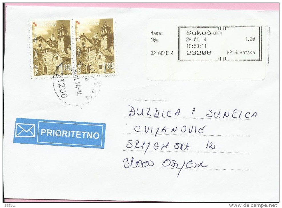 Croatian City Omiš, Sukošan, 29.1.2014., Croatia, Priority Letter - Kroatien