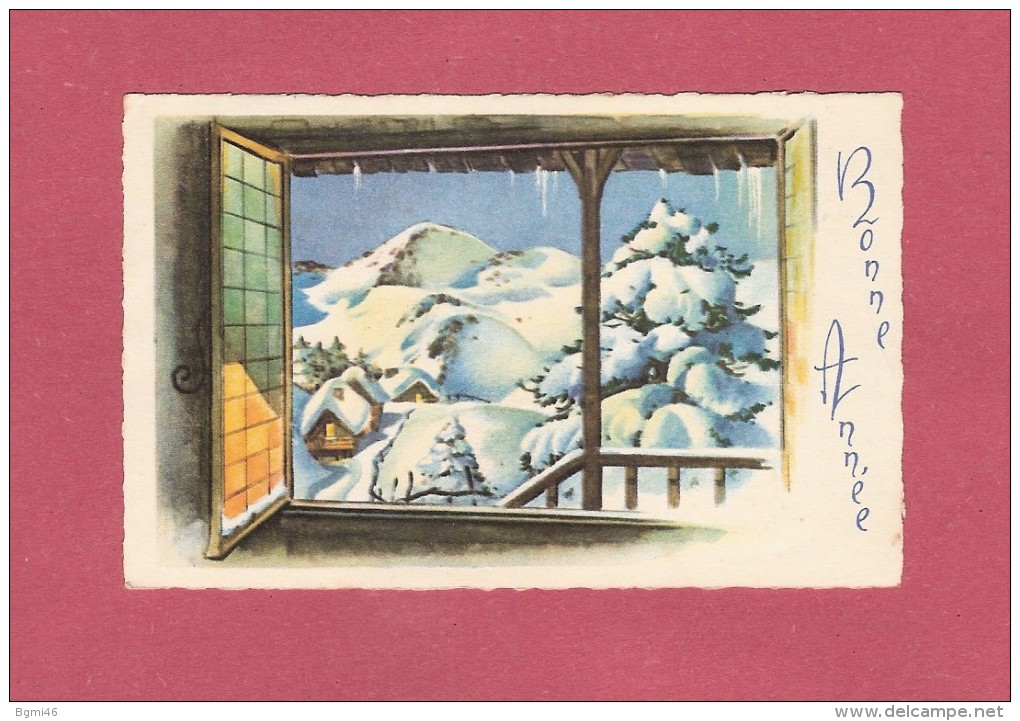 *  Mignonette De Bonne Année :  Paysage D'hiver Vu D'une Fenêtre  : Scan N° 16  : Voir Les 2 Scan - Nouvel An