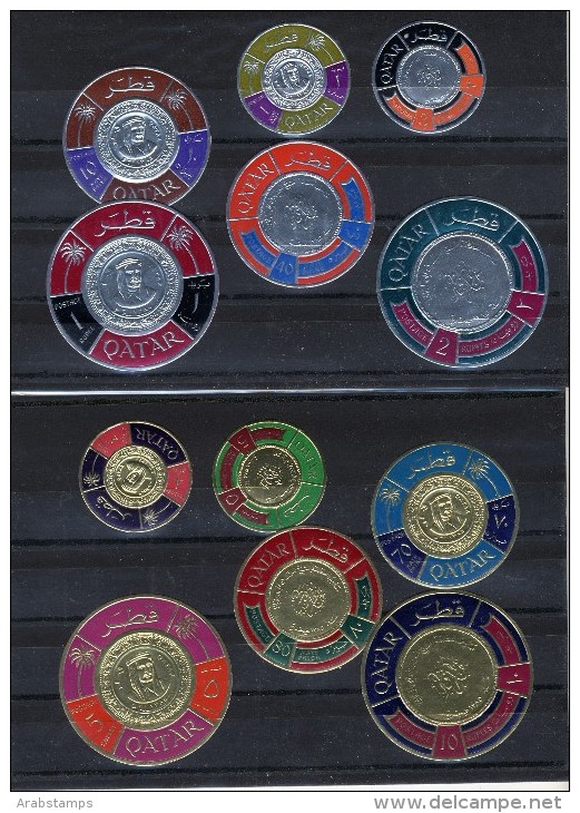 1966 QATAR COINS Comb Of Metal Foil Circularly 6 Values Gold +6 Values Silver Complete Set 12 Values - Qatar